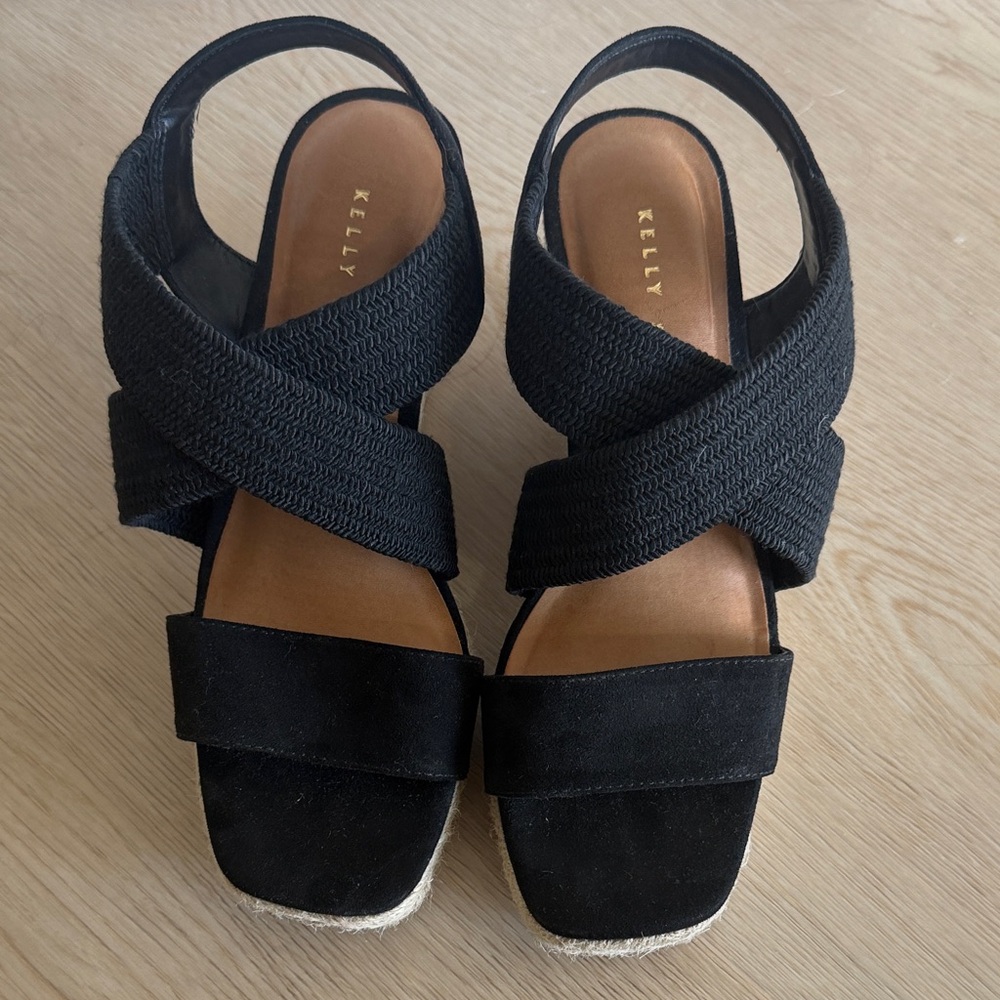 Kelly & Katie Black Wedge Sandals Women’s 7 - Picture 2 of 8